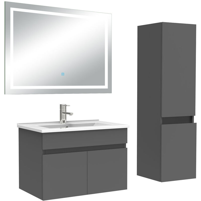 Ensemble meuble salle de Bain 60cm simple vasque avec colonne + miroir 3 couleurs Anthracite - Acezanble