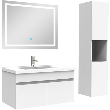 Acezanble Ensemble meuble salle de Bain 80cm avec colonne + miroir 3 couleurs blanc