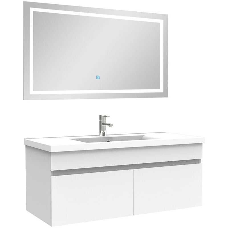 Ensemble meuble Salle de Bain 100cm Blanc simple vasque + miroir lumineux 3 couleurs + dimmable - Acezanble