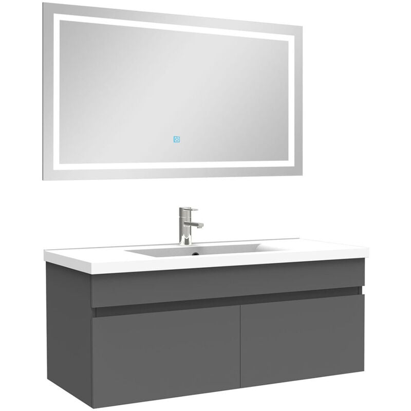 Ensemble meuble Salle de Bain 100cm Anthracite simple vasque + miroir lumineux 3 couleurs + dimmable - Acezanble