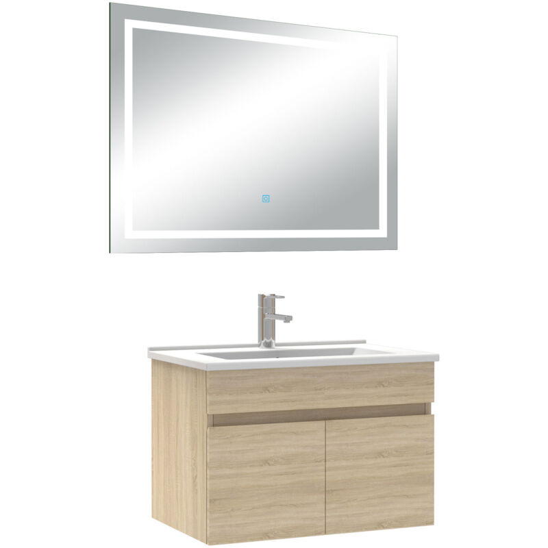 Ensemble meuble Salle de Bain 60cm Chêne Wotan simple vasque + miroir lumineux 3 couleurs + dimmable - Acezanble