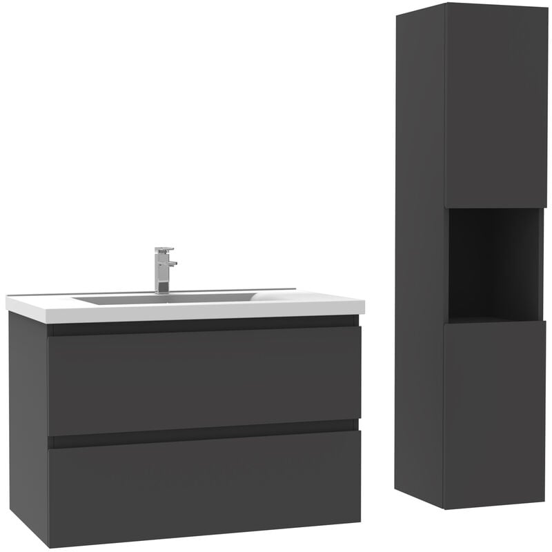 Acezanble Ensemble Acezanble meuble Salle de Bain simple vasque décor Anthracite 60cm+ vasque + colonne
