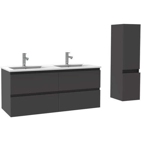 Acezanble Ensemble meubles Salle De Bain 120cm double vasque Anthracite meuble avec colonne ceramique