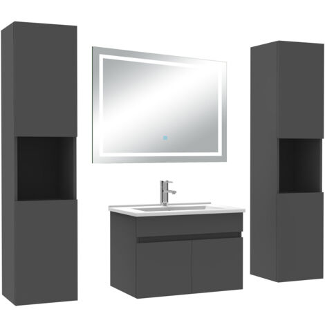 Acezanble Ensemble meubles Salle de Bain 60cm avec colonne + miroir lumineux 3 couleurs + dimmable Anthracite