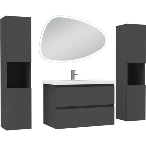 Acezanble ensemble meubles Salle de Bain 80cm colonne + vasque + miroir 3 couleurs lumineux Anthracite