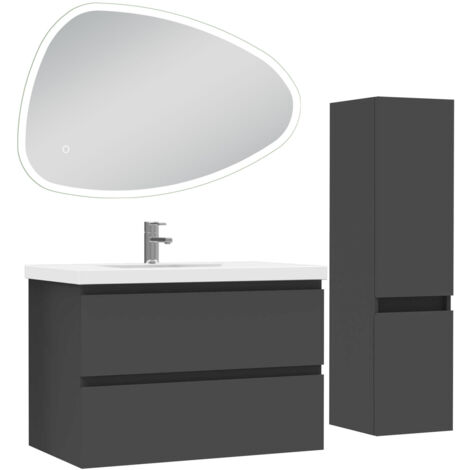 Acezanble ensemble meubles Salle de Bain 80cm vasque + colonne + miroir 3 couleurs LED Anthracite