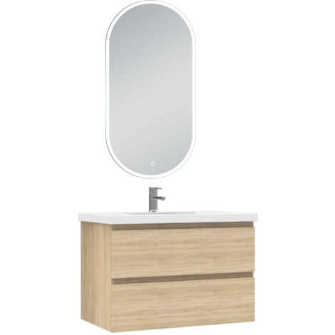 Acezanble ensemble meubles Salle de Bain 80cm vasque + miroir lumineux Chêne Wotan