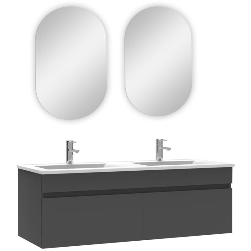 Ensemble meubles Salle de Bain double vasque 120cm + miroir ovale Anthracite - Acezanble
