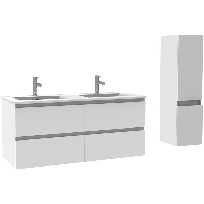 Ensemble meubles Salle De Bain 120cm double vasque Blanc meuble avec colonne ceramique - Acezanble