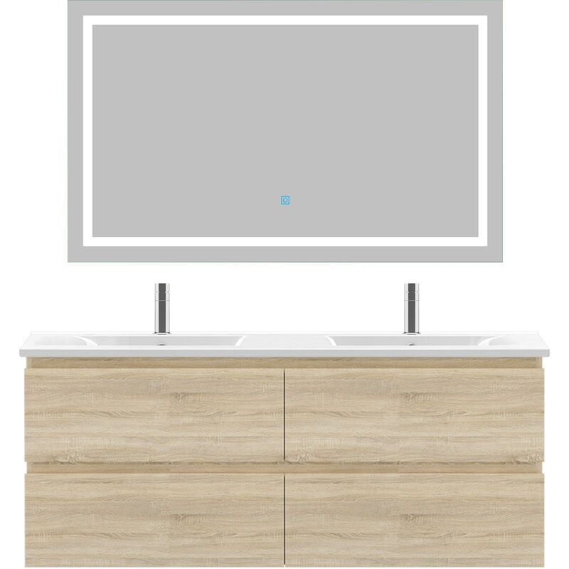 Ensemble meubles salle de bain 120cm double vasque + miroir Chêne Wotan - Acezanble