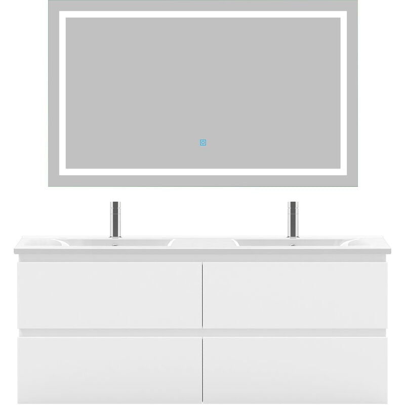 Acezanble Ensemble meubles salle de bain 120cm double vasque + miroir Blanc