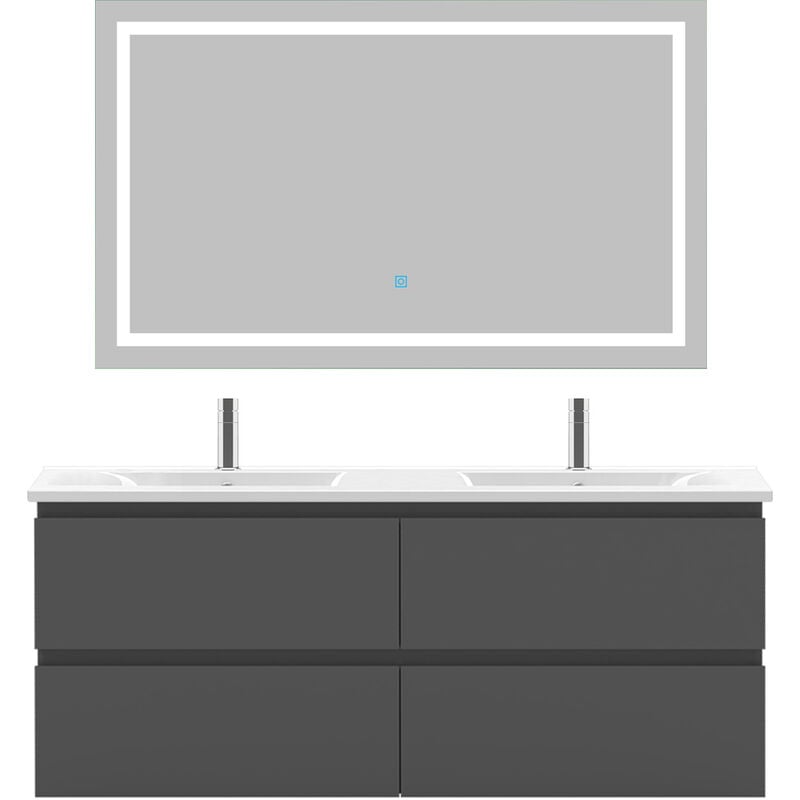 Ensemble meubles salle de bain 120cm double vasque + miroir Anthracite - Acezanble