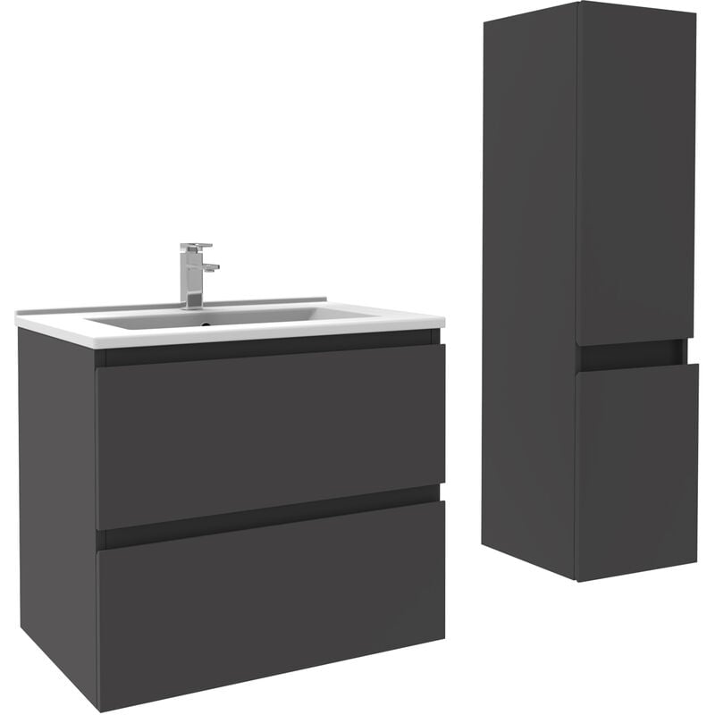 Ensemble meubles Salle De Bain 60cm Anthracite meuble avec colonne vasque ceramique - Acezanble