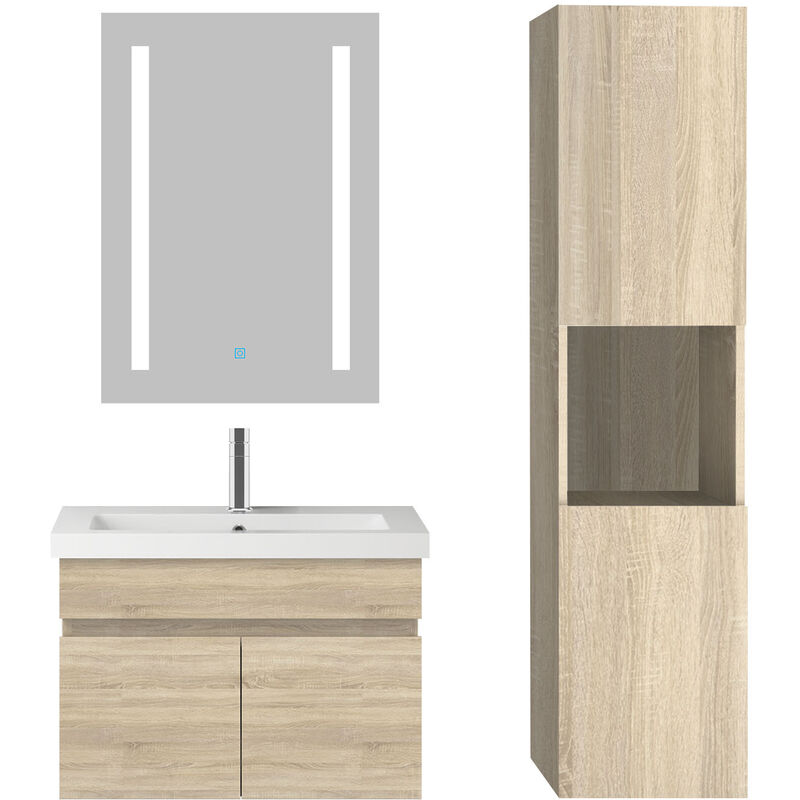 Ensemble meubles Salle De Bain 60cm simple vasque + colonne + miroir Chêne Wotan - Acezanble