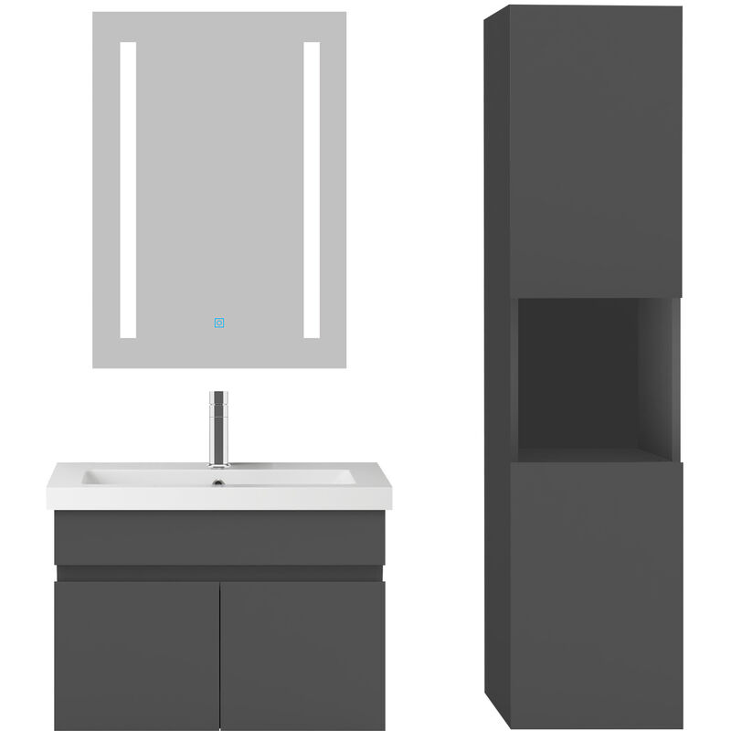 Ensemble meubles Salle De Bain 60cm simple vasque + colonne + miroir Anthracite - Acezanble