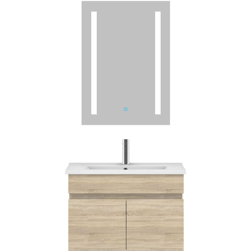 Acezanble Ensemble meubles salle de bain 60cm simple vasque Chêne Wotan meuble acve miroir