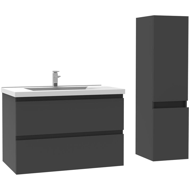 Ensemble meubles Salle De Bain 80cm Anthracite meuble avec colonne vasque ceramique - Acezanble