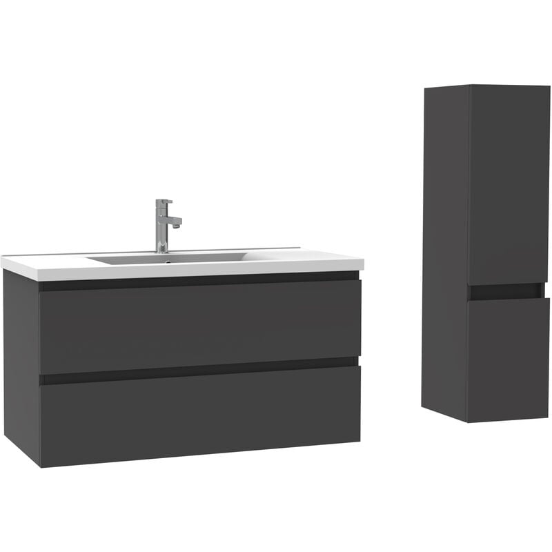 Ensemble meubles Salle De Bain 100cm Anthracite meuble avec colonne vasque ceramique - Acezanble