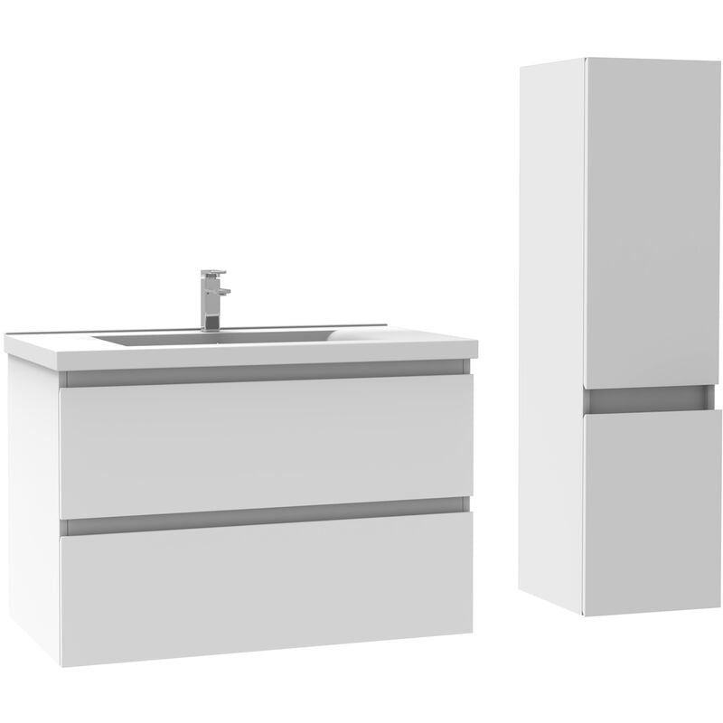 Ensemble meubles Salle De Bain 80cm Blanc meuble avec colonne vasque ceramique - Acezanble