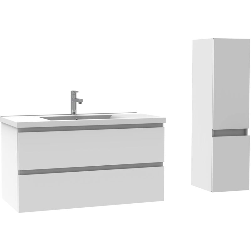Ensemble meubles Salle De Bain 100cm Blanc meuble avec colonne vasque ceramique - Acezanble