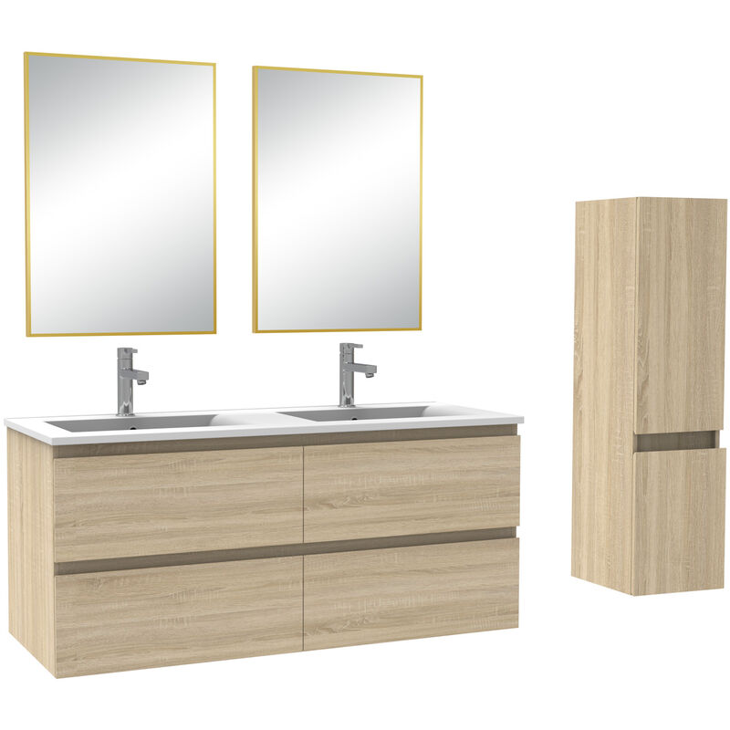 Acezanble Ensemble meubles salle de bain double vasque 120cm Chêne Wotan meuble acve miroir