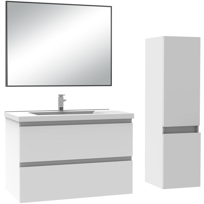 Ensemble meubles salle de bain simple vasque 80cm blanc meuble acve miroir - Acezanble