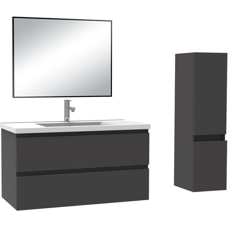 Ensemble meubles salle de bain simple vasque 100cm Anthracite meuble acve miroir - Acezanble