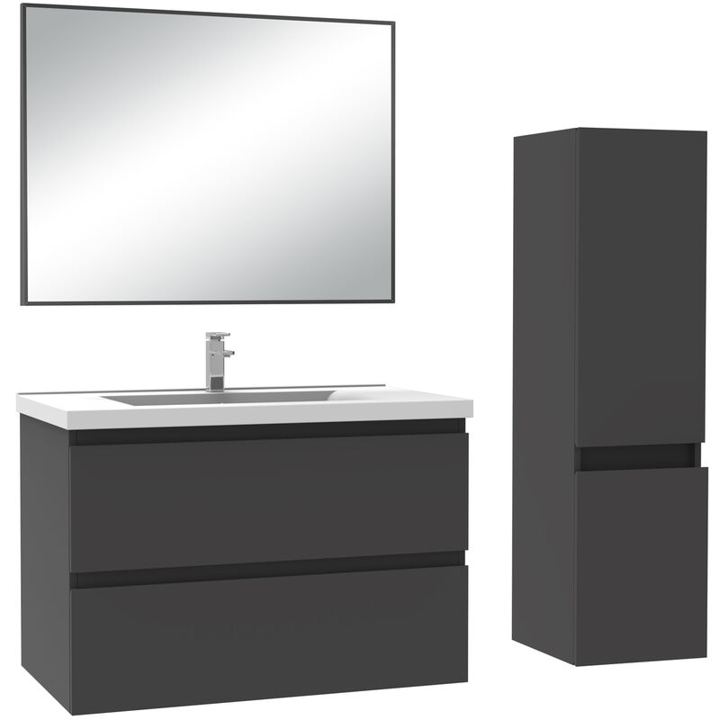 Ensemble meubles salle de bain simple vasque 80cm Anthracite meuble acve miroir - Acezanble