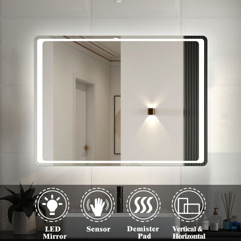 Acezanble Illuminated LED Bathroom Mirror Light Infrared Sensor + Demister, 700x500mm, 6000K Cool White Light, Makeup Vanity Mirror