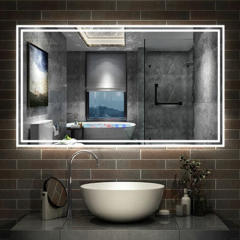 Acezanble LED Bathroom Mirrors with Bluetooth Speaker Adjustable Colors, Anti-Fog, 6500K Cool White Light + 4600K Warm White Light + 2700K Warm Light 120x70cm