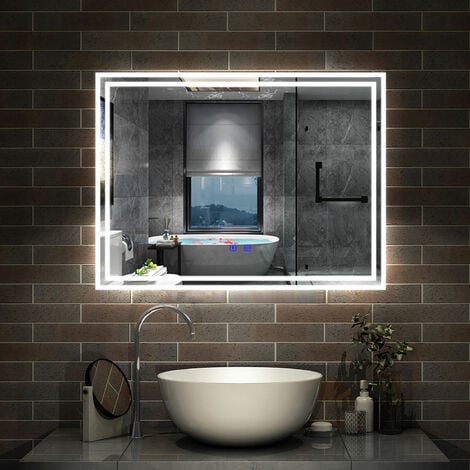 Acezanble LED Bathroom Wall Mirrors with Bluetooth, Adjustable Colors, Anti-Fog, 6500K Cool White Light + 4600K Warm White Light + 2700K Warm Light 100x60cm