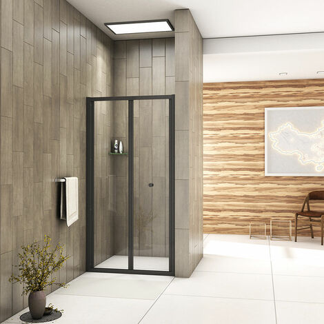 Acezanble Matt Black Bifold Shower Enclosure Reversible Folding Glass Shower Door 760/800/900
