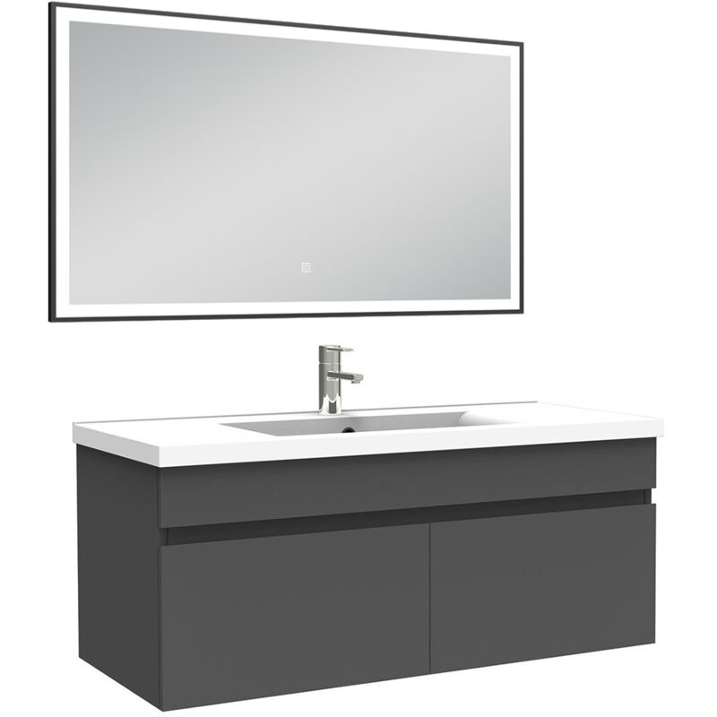 Meuble simple vasque 100cm avec miroir 3 couleurs et dimmable anthracite - Acezanble