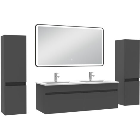 Acezanble Meuble double vasque anthracite 120cm avec colonne + miroir 3 couleurs + dimmable