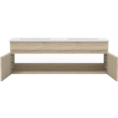Acezanble meuble Salle de Bain double vasque 120cm meuble + miroir Chêne Wotan