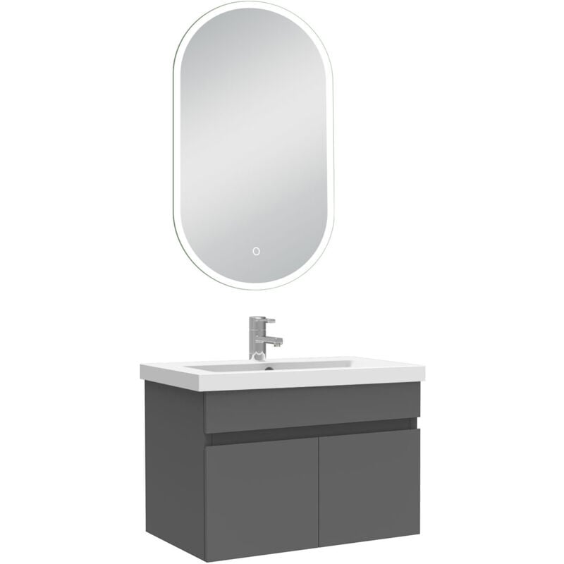Meubles simple vasque 60cm vasque + miroir lumineux Anthracite - Acezanble