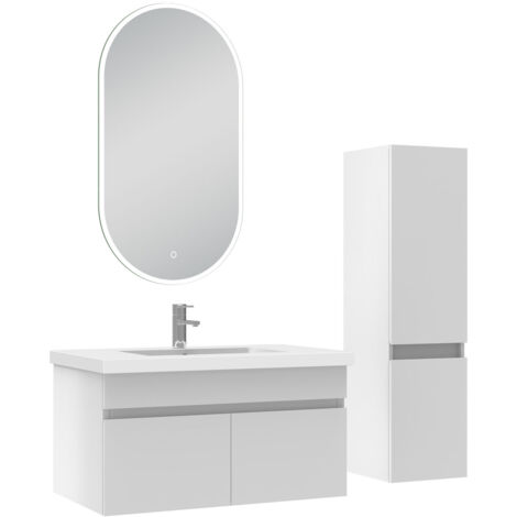 Acezanble meubles simple vasque 80cm vasque + colonne + miroir LED Blanc