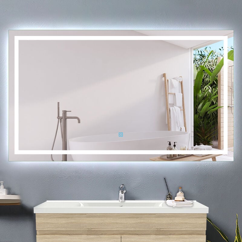 Acezanble - miroir 140x70cm miroir de salle de bain anti-buée, miroir led avec éclairage, miroir mural cosmétique lumineux,interrupteur tactile