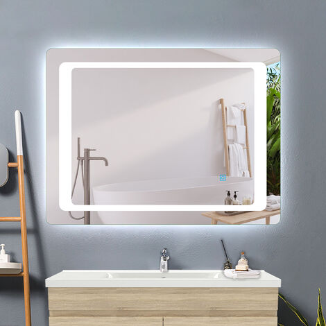 Miroir de salle de bain anti-buée, miroir mural cosmétique lumineux avec interrupteur tactile, miroir LED avec éclairage 106