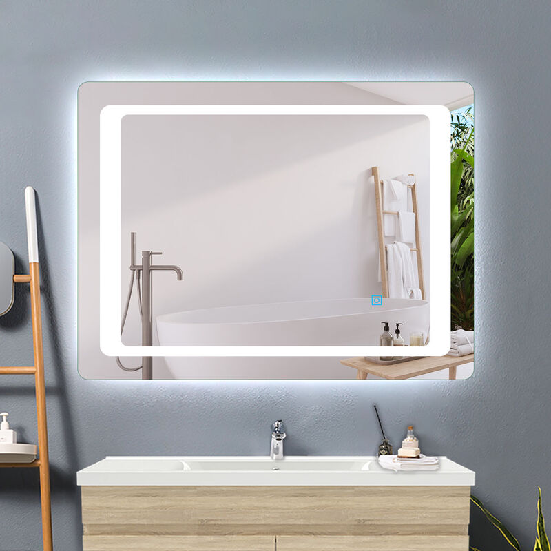 Miroir 120 x 70 cm miroir de salle de bain anti-buée, miroir led avec éclairage, miroir mural cosmétique lumineux,interrupteur tactile - Acezanble