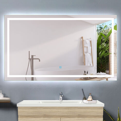 Miroir de salle de bain anti-buée, miroir LED avec éclairage, miroir mural cosmétique lumineux,interrupteur tactile 11