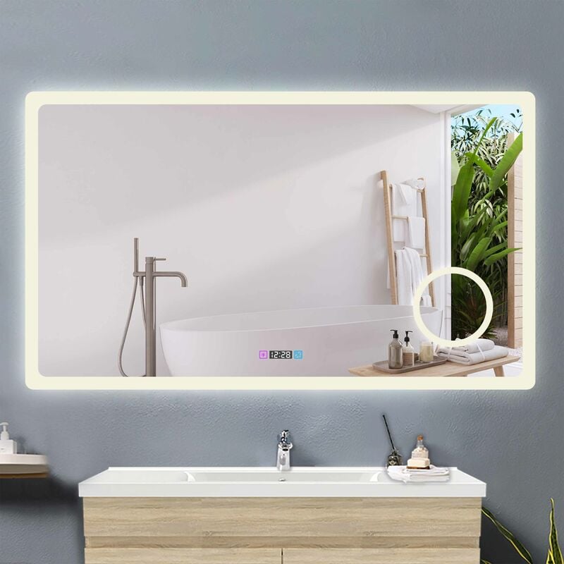 Acezanble - miroir 80x60cm miroir salle de bain avec éclairag + miroir mural cosmétique lumineux + 3couleurs led réglables + anti-buée + Miroir