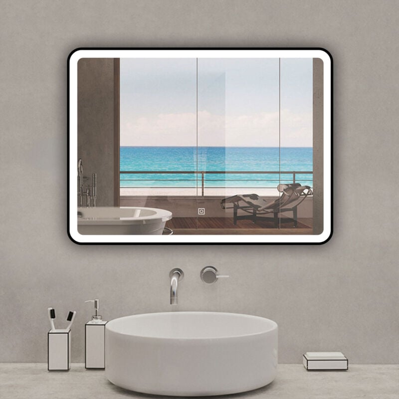 Acezanble - Miroir lumineux 70 x 50cm avec 3 couleurs + dimmable + anti-buée + mémoire, miroir salle de bain led