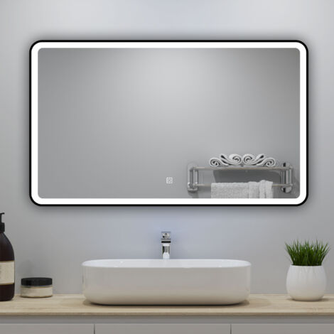 Acezanble miroir lumineux 120x70cm avec Anti-buée + 3 Couleurs + Dimmable, Miroir salle de bain