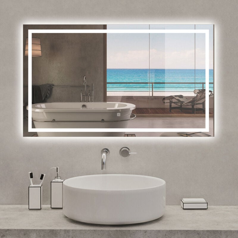 Miroir lumineux 120x80cm,3 couleurs + dimmable + anti-buée + mémoire, miroir salle de bain - Acezanble