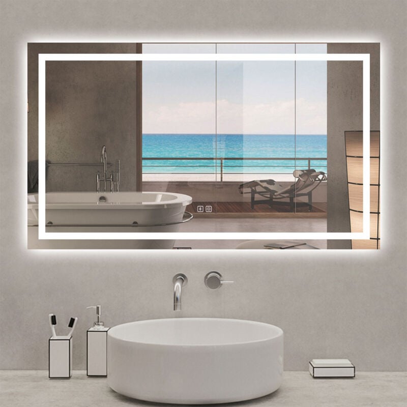 Miroir lumineux 140 x 80cm, bluetooth + 3 couleurs + dimmable + anti-buée + mémoire, miroir salle de bain - Acezanble