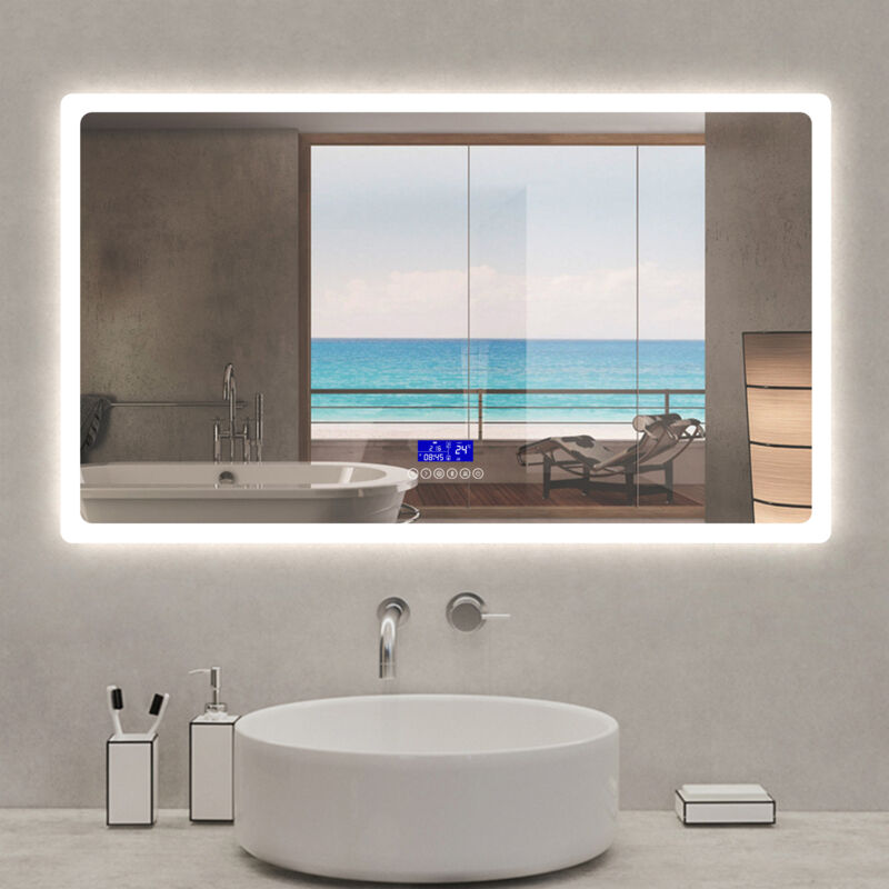 Acezanble - Miroir lumineux 160 x 80cm, bluetooth + 3 couleurs + dimmable + horloge + anti-buée + mémoire, miroir salle de bain