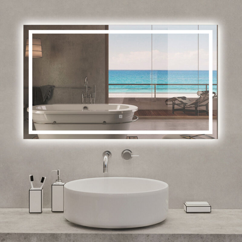 Acezanble - Miroir lumineux 110 x 80cm anti-buée +dimmable + mémoire, miroir de salle de bain led