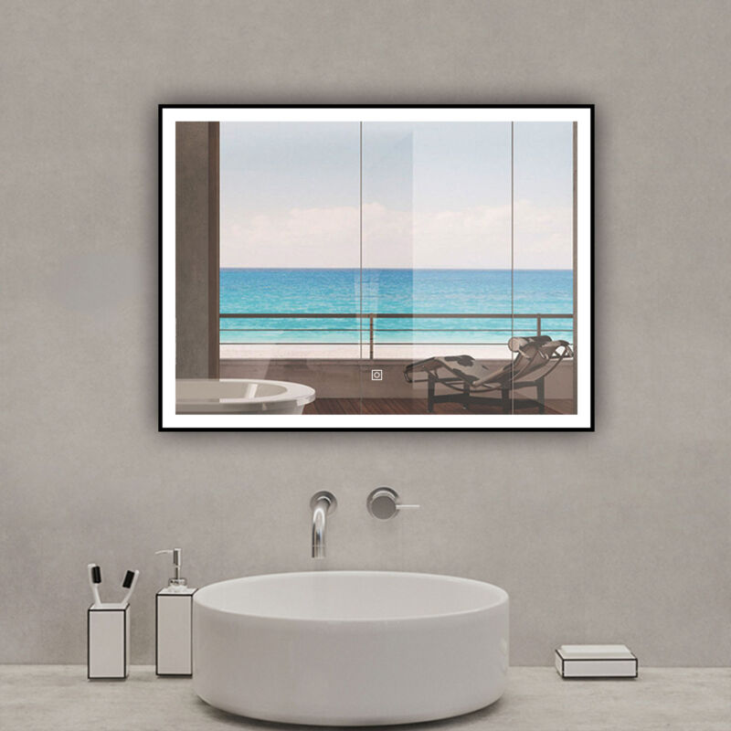 Miroir lumineux 70 x 50cm avec 3 couleurs + dimmable + anti-buée + mémoire, miroir salle de bain - Acezanble