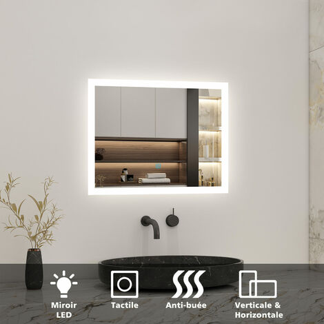 Acezanble – Miroir lumineux de salle de bain 60x50cm – Illumination LED intégrée – Fonction anti-buée – Blanc froid – Installation invisible - 60cmx50cm